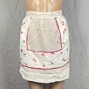 Vintage Half Apron Womens Poinsettia Sheer Rickrack White Cottagecore MCM 50s